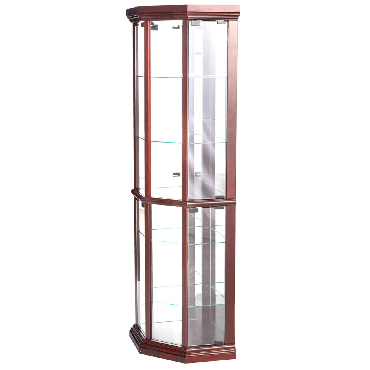 Saltoro Sherpi 71 Inch China Curio Corner Cabinet, 4 Door 5 Shelves, Wood, Cherry Brown-